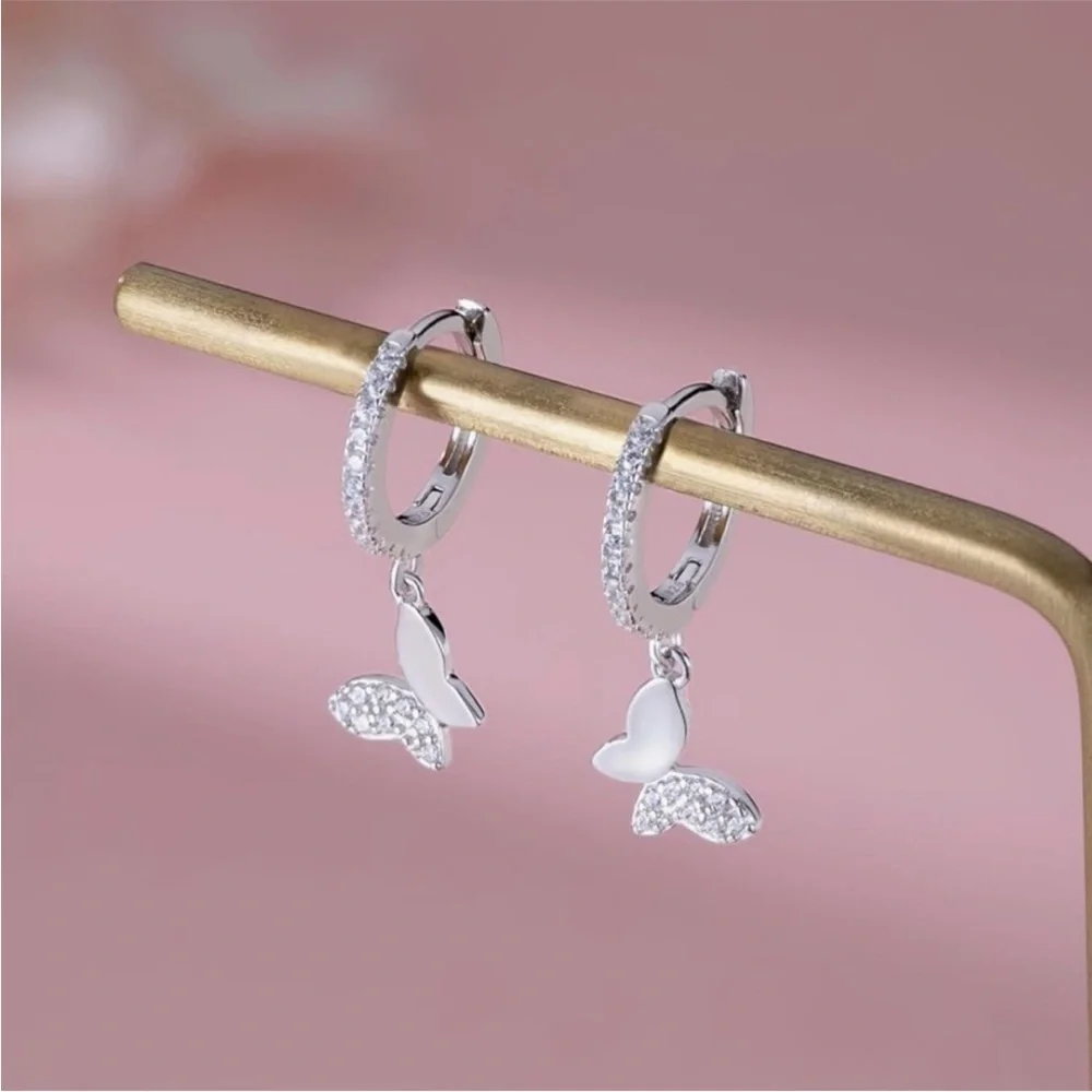 Anthropologie Silver Butterfly Charm Earrings